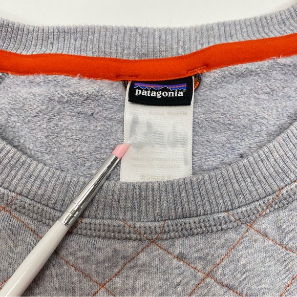 Patagonia Women's Light Gray Quilted Small Sweatshirt Orange Stitching Casual - Picture 8 of 10